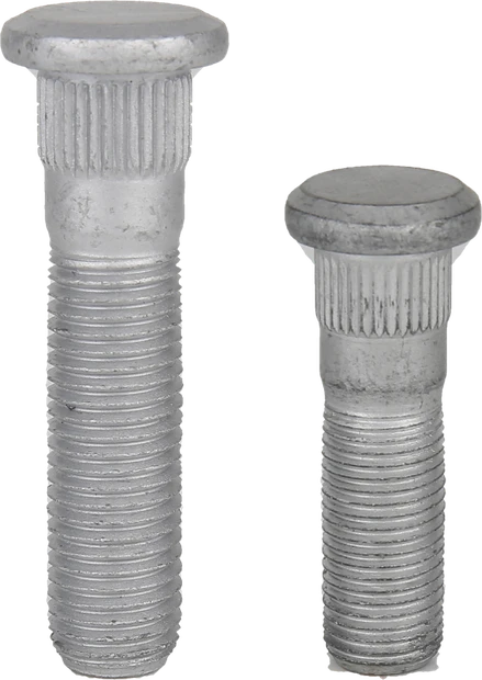 Two knurled press-in wheel studs, long and short
